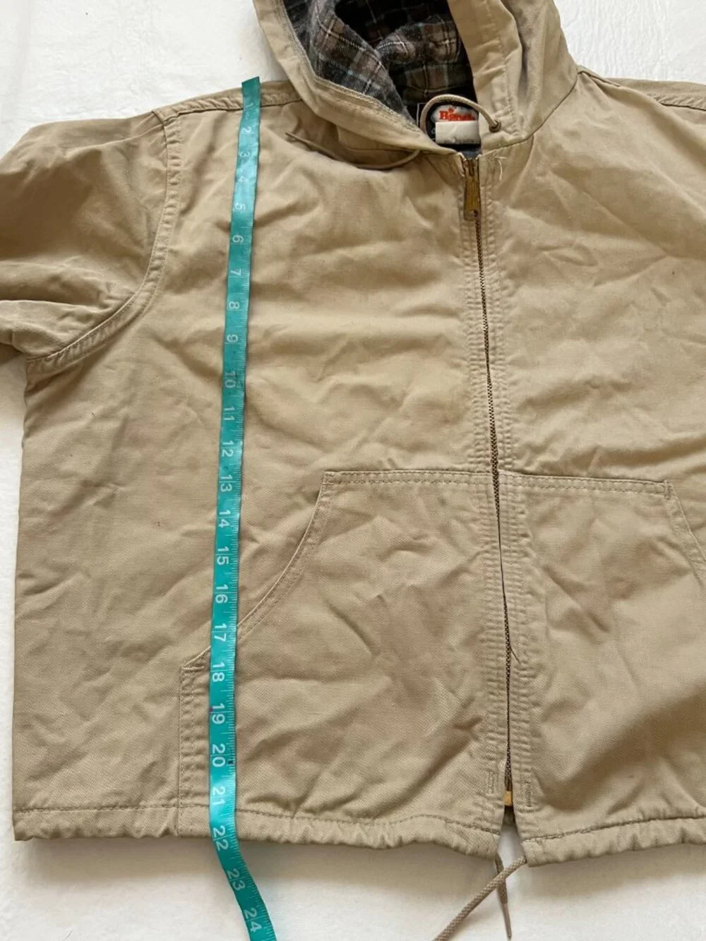 Vintage Oshkosh Bgosh canvas jacket boys large light tan brown hooded work